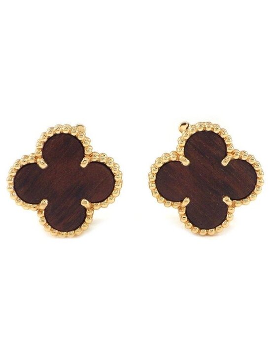 Van Cleef & Arpels Jewelry - Van Cleef & Arpels Earrings Vintage Alhambra Letterwood 18k Pink Gold